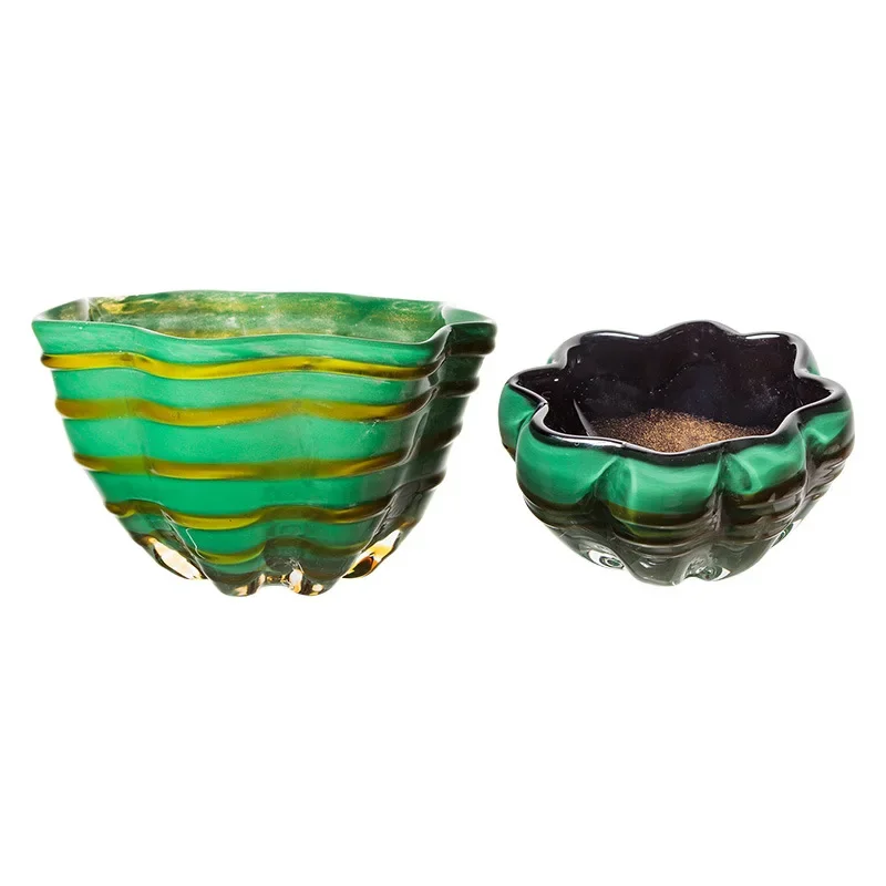 

Light luxury and high-value green gold-sprinkled glass decorative large fruit plate, fruit candy storage