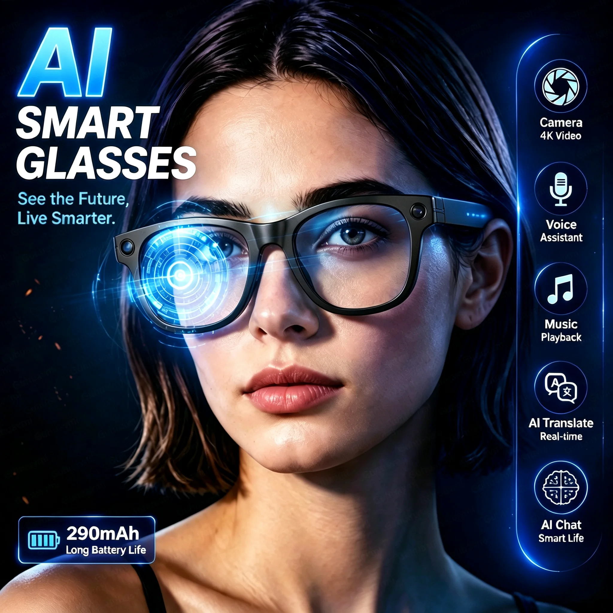 2026 New Smart AI Glasses 4K Camera for Photo Video RecordingConference Multilingual Translation Women Man Business Smartglasses