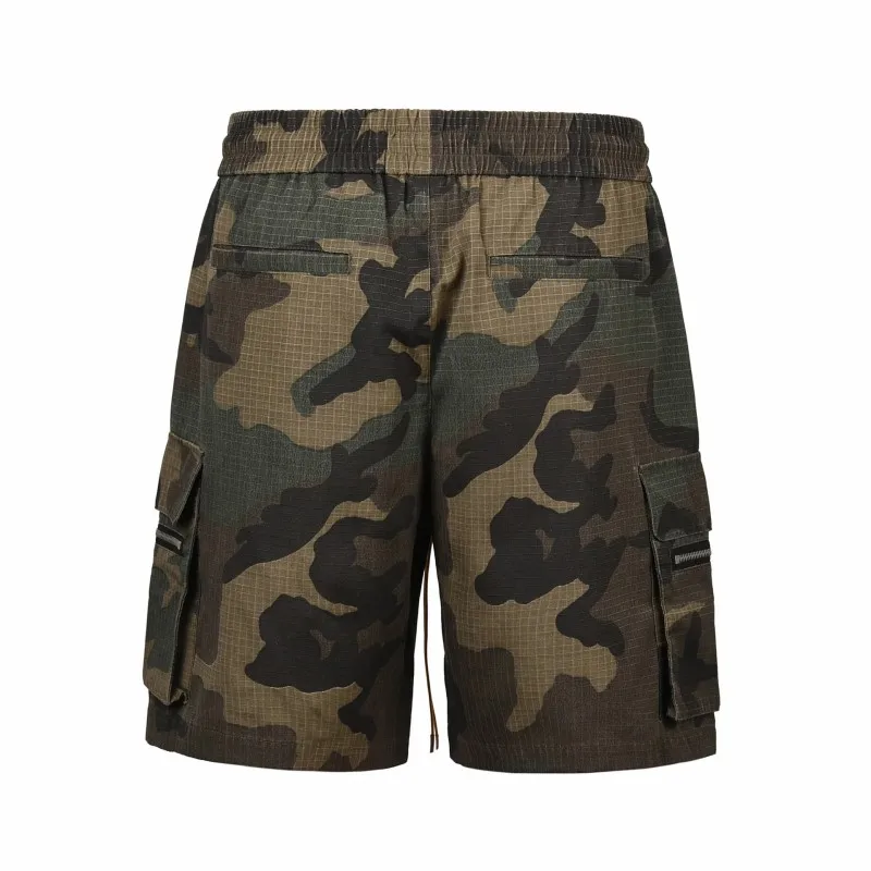 High Street Camouflage Workwear Shorts, Summer Retro Casual Loose Drawstring Versatile Men's and Women's Five Quarter Pants
