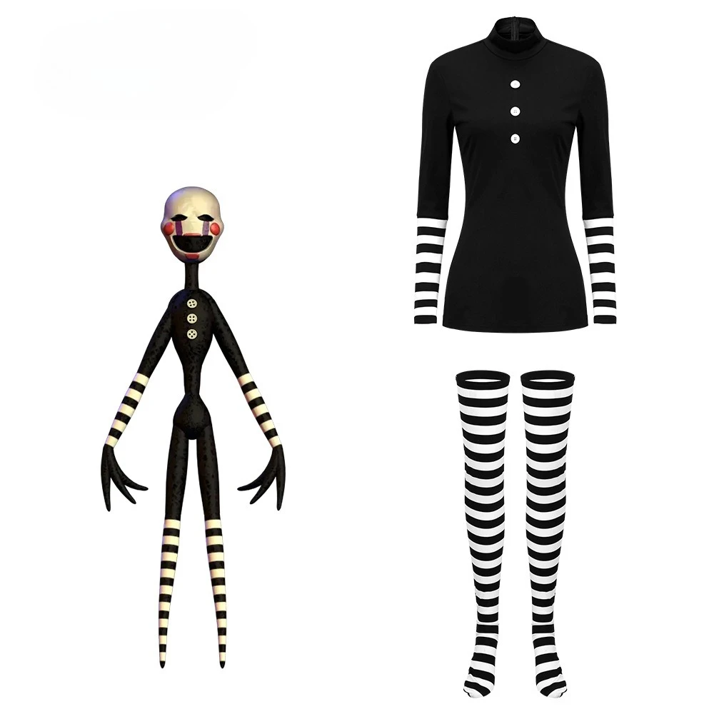 

Костюм клоуна-куклы в полосатом платье, костюм для косплея, костюм персонажа игры, костюм для Хэллоуина, одежда для выступлений для взрослых женщин