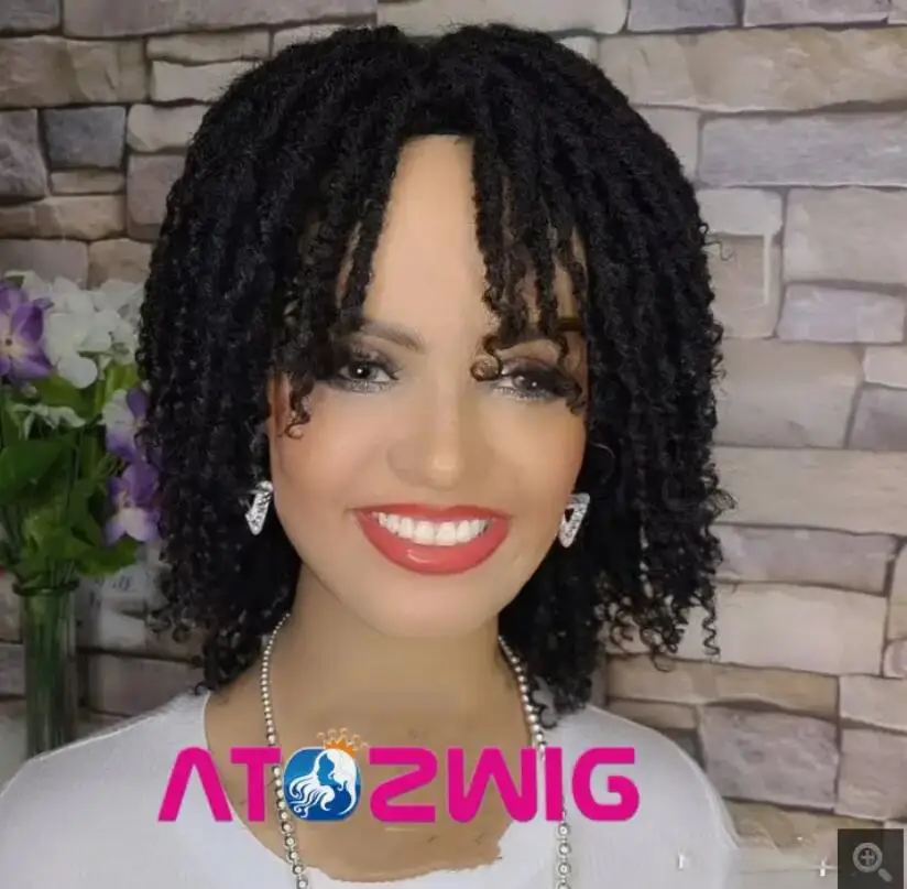 Dreadlock Wig Short Twist Wig for Black Women Afro Curly Wig Black Dreadlock Wig