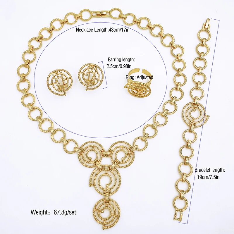 Italian Luxury Round Necklace For Women Jewelry Set  African Two Tone Earrings Ring Wedding Party Item With Daily Wear