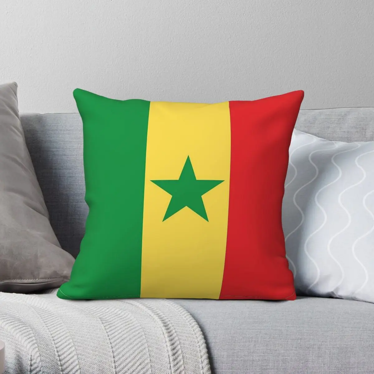 Flag Of Senegal Square Pillowcase Polyester Linen Velvet Pattern Zip Decor Car Cushion Cover 45x45