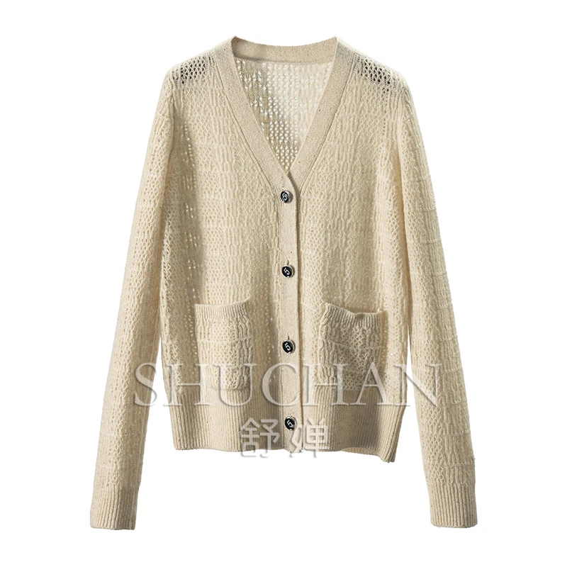 

Luxury Fragrance Grandma Fine Flash 100 Cashmere V-neck Sweater Cardigan Women Casacos Femininos Inverno 2025