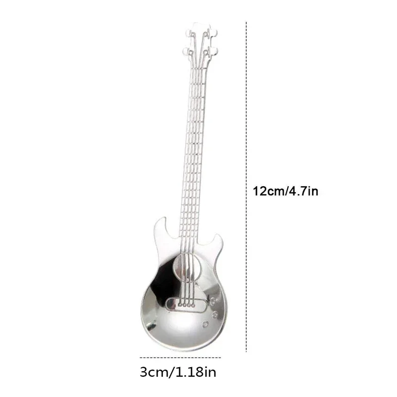 Guitar Coffee Teaspoons,4 Pcs Stainless Steel Musical Coffee Spoons Teaspoons Mixing Spoons Sugar Spoon(Silver)