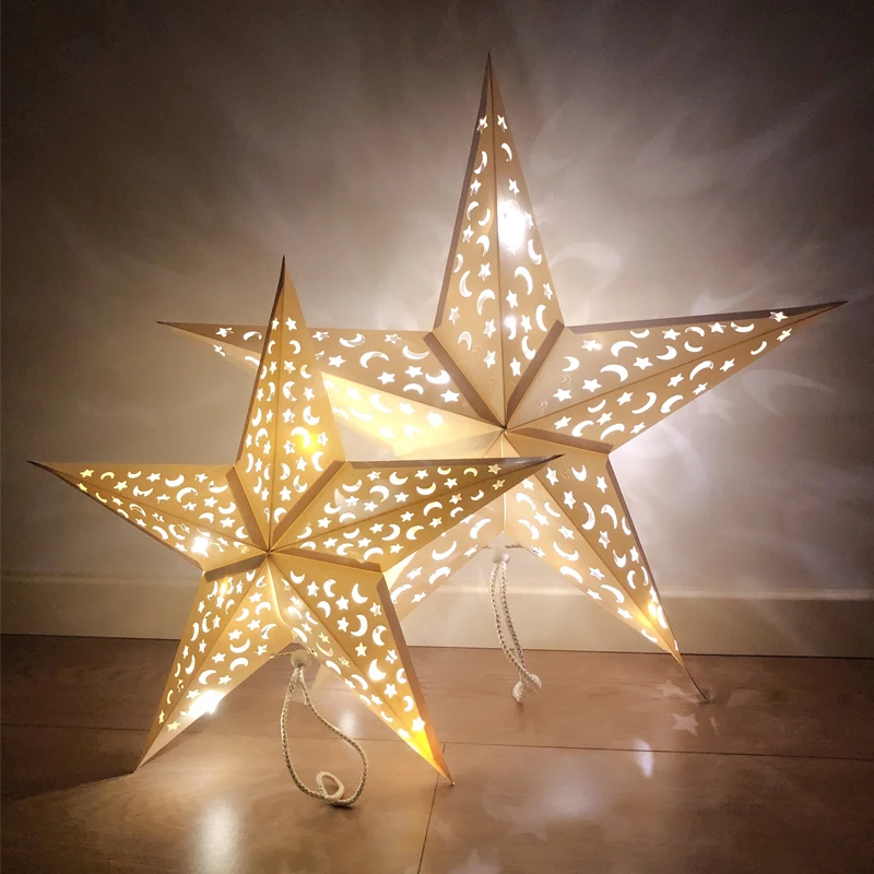 30/45/60cm Eid Mubarak Hollow Out Star Hanging Pendant 3D Star Paper Lantern Christmas Ramadan Muslim Party Decoration Ornament