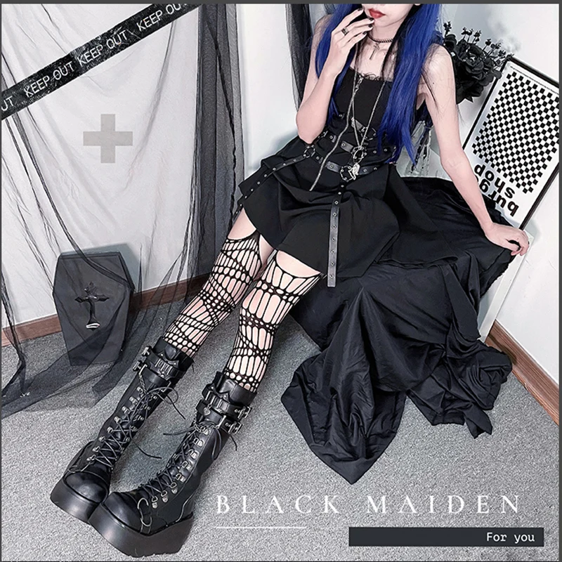 Metalen Gesp Dikke Platform Punk Laarzen Vrouwen 2023 Winter Gothic Dikke Onderkant Knie Hoge Laarzen Vrouw Zwarte Wiggen Cosplay Schoenen