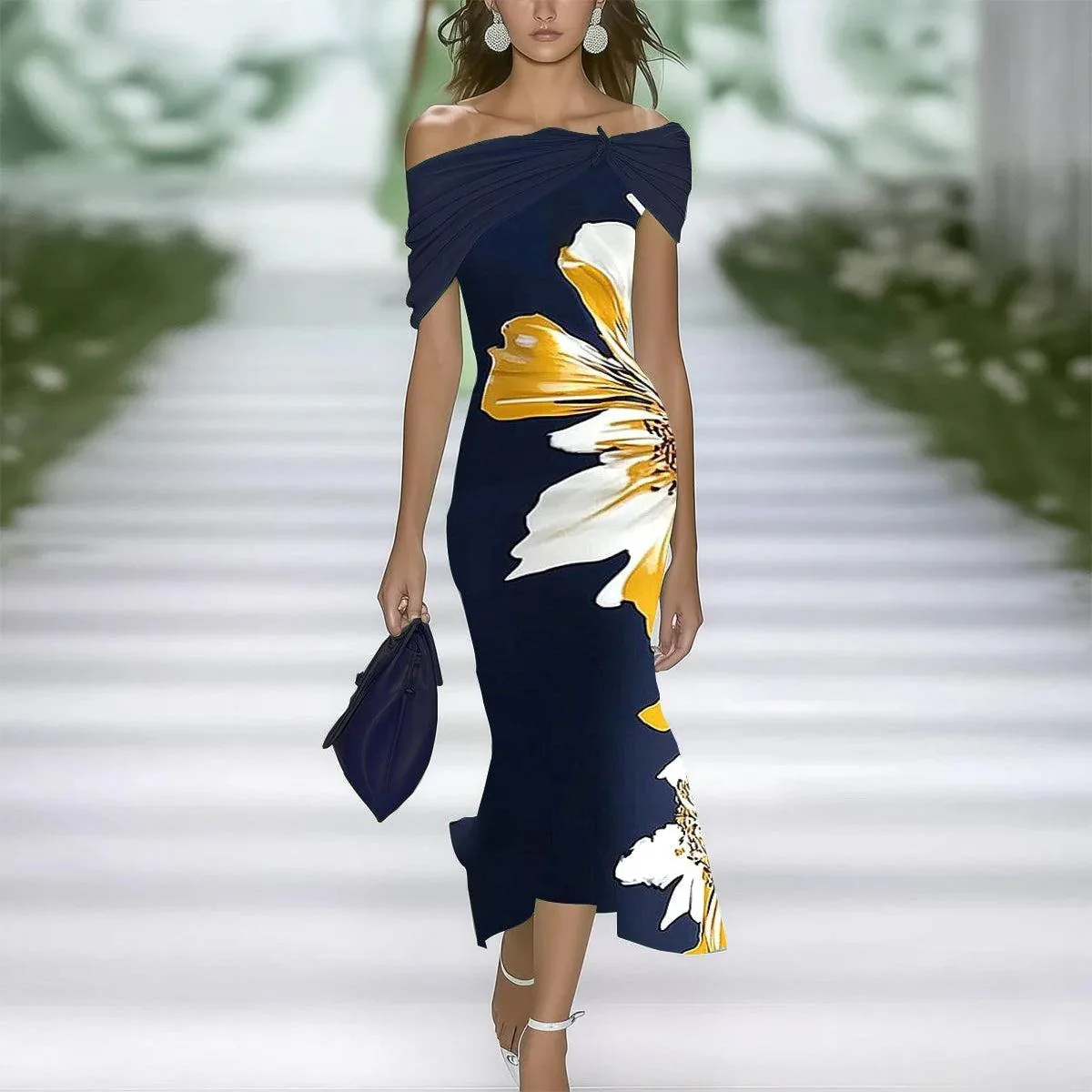 فساتين ماكسي مثيرة للحفلات للنساء لصيف 2025، فستان طويل أنيق بطبعة زهور بدون أكمام وكشكشة