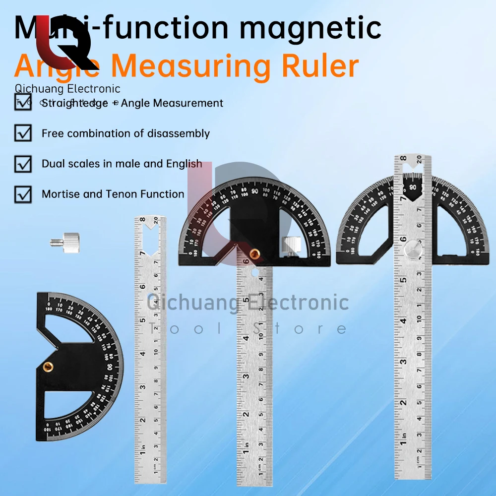 Righello angolare da 8 pollici 200mm righello Multi-angolo regolabile righello ad angolo di aspirazione magnetico goniometro destro strumenti di misurazione per la lavorazione del legno