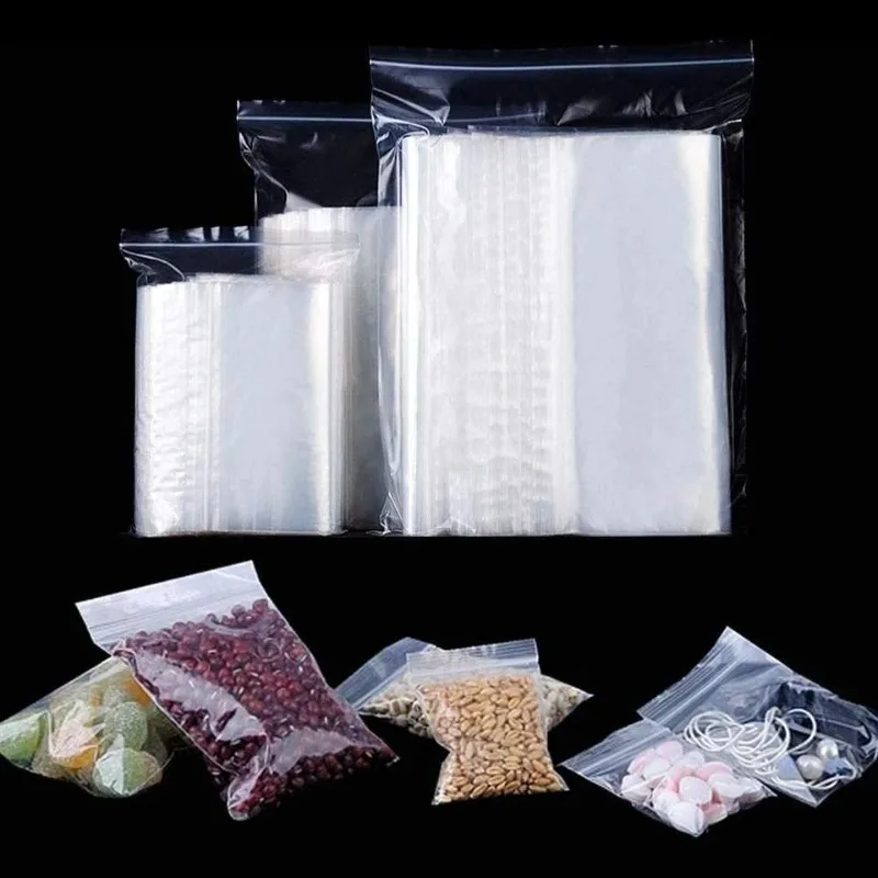 100Pcs Transparent Plastic Zip Package Resealable Pouch Poly Bag Reusable Small Jewelry Food Packing Heavy-Duty Storage Bags