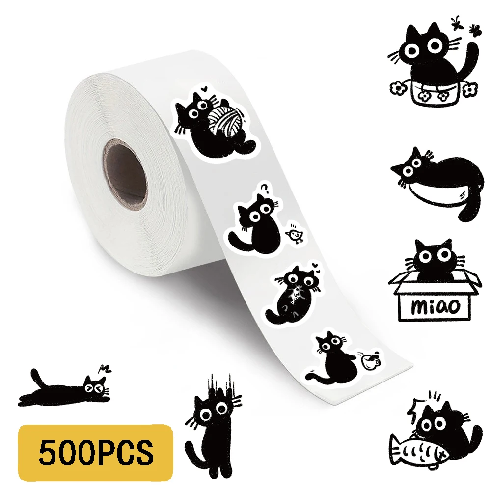 500 pçs pequeno gato preto rolo adesivos harajuku scrapbooking bagagem legal telefone café portátil presente para guitarra à prova dwaterproof água adesivo