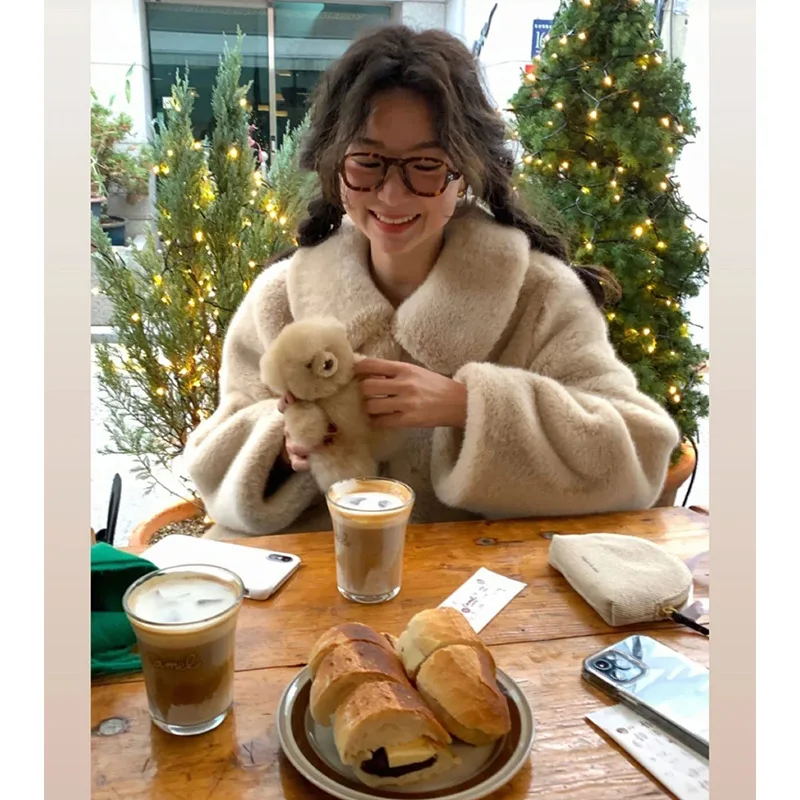 Faux Fur Coats Women Mid Length Coat Elegant Overcoat Thick Warm Y2k Streetwear Warm Jackets Outerwear 2025 Autumn Winter