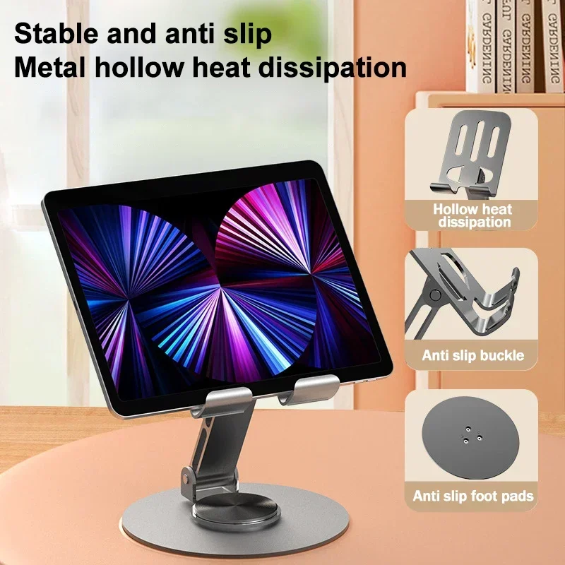 All Metal Aluminum 360° Rotation Mobile Phone Holder Bracket Folding Double Shaft Design Stable Anti Fall for iPhone iPad Tablet