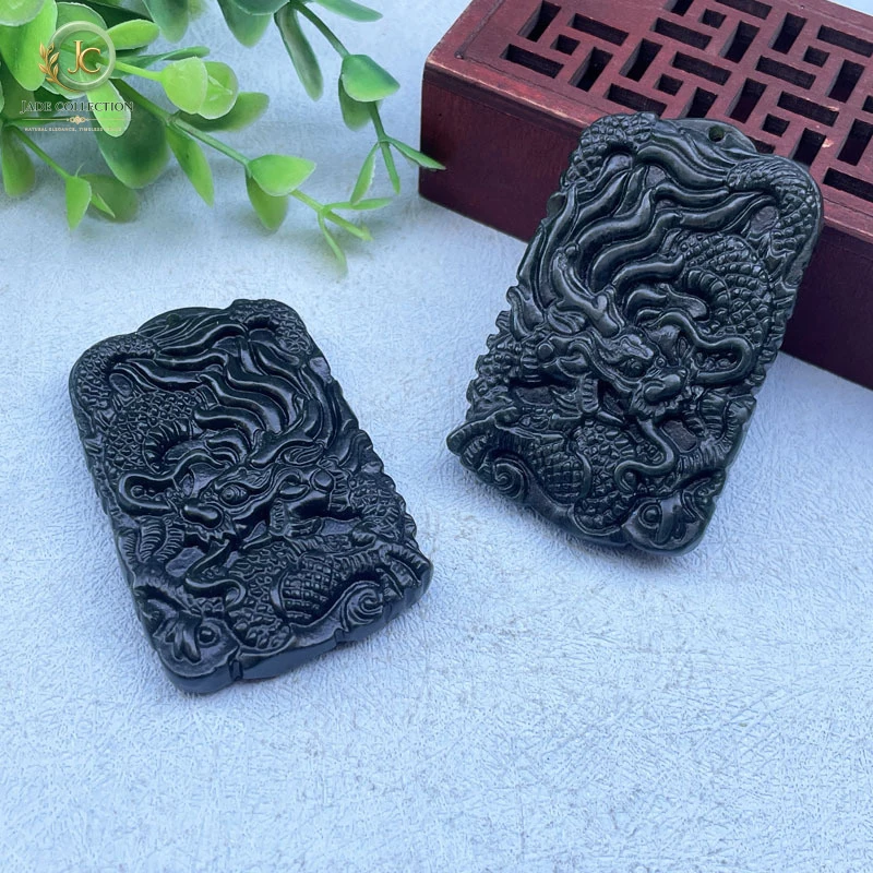 Xinjiang Hotan Jade Green Jade Double-Sided Carved Dragon Pendant for Men and Women, Large Pendant, Live Streaming Gift, Wholesa