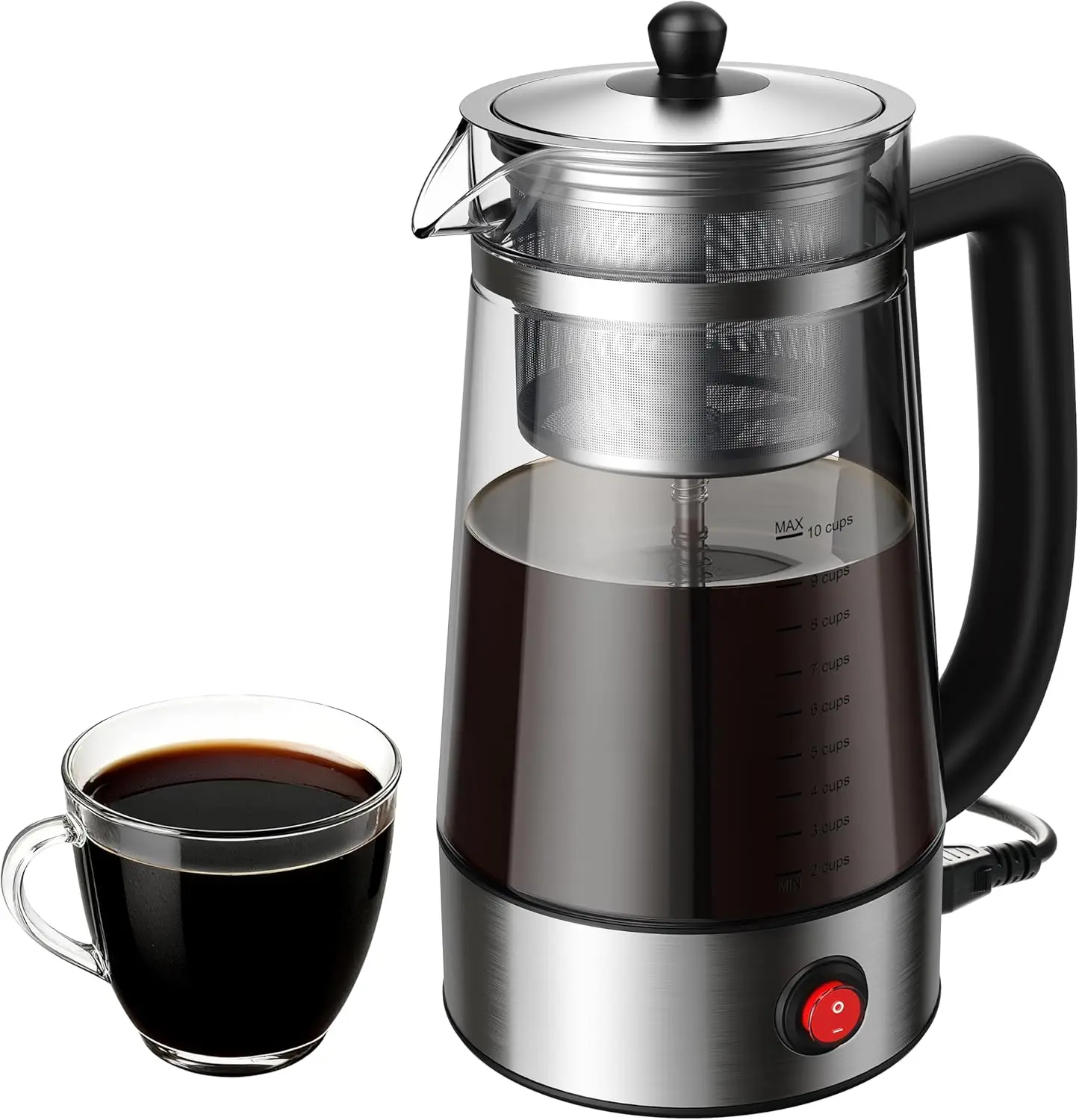 

Percolator Coffee Pot Electric 10 Cup, Automatic Keep Warm, Stainless Steel Basket, Cool-Touch Handle