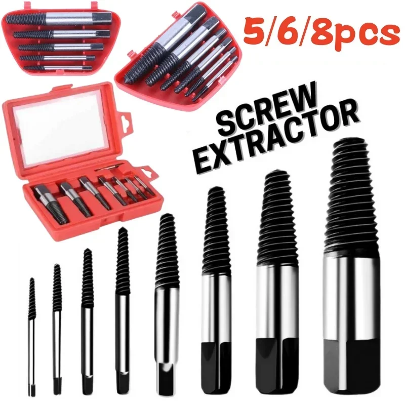 5/6/8Pcs Screw Extractor Center Drill Bits Guide Set Speed Screws Out Extractor Drill Bits Tool Broken Damaged Bolt Remover Tool