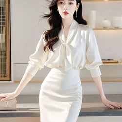 Popular Women's Clothing Fashionable and Western-style Light Luxury and High-end White Shirt Half Skirt Set