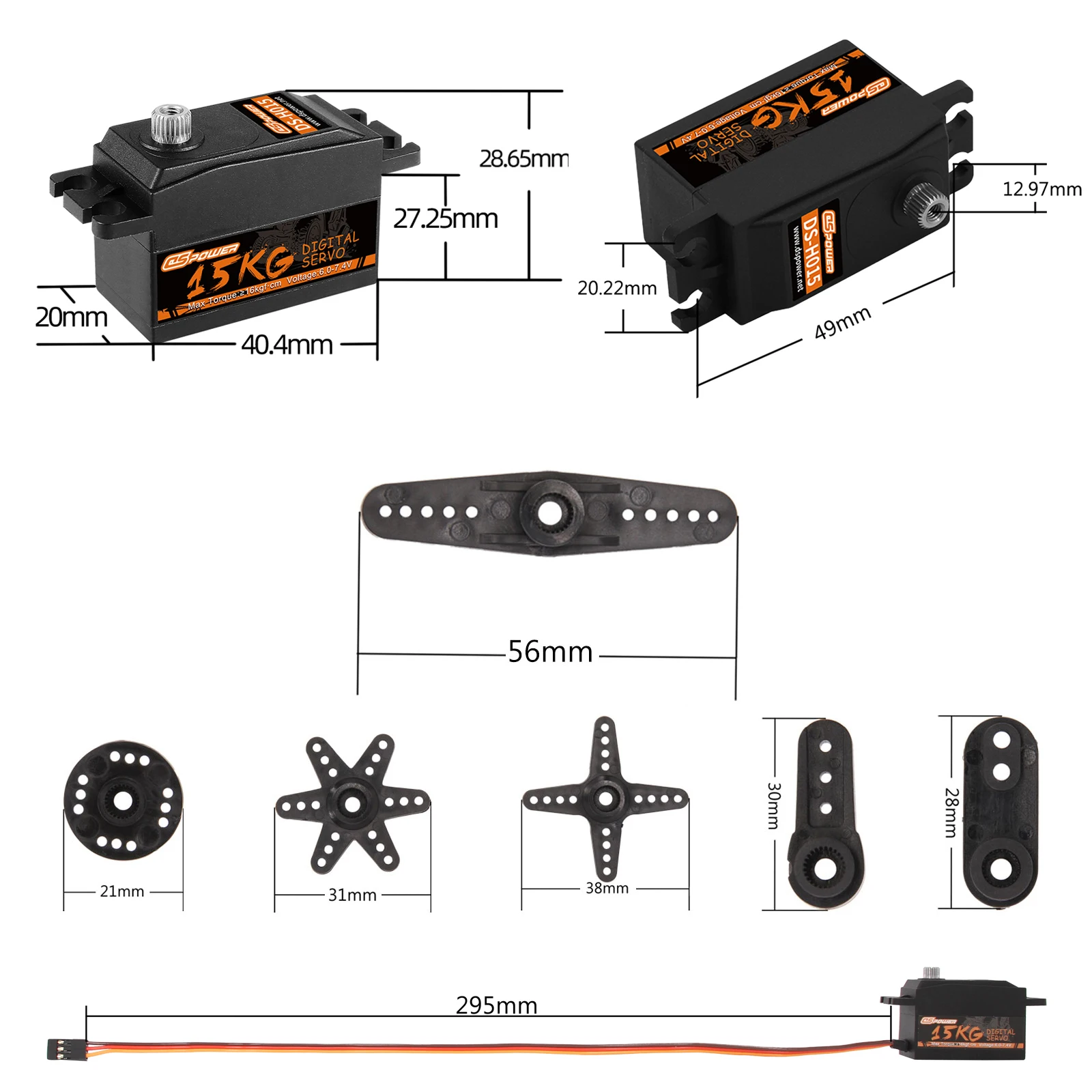 DSPOWER 15KG Metal Gear Short Body Servo Standardowy cyfrowy silnik niskoprofilowy do 1/8 1/10 RC Car Axial Scx10 Plane Boat Robot Toy