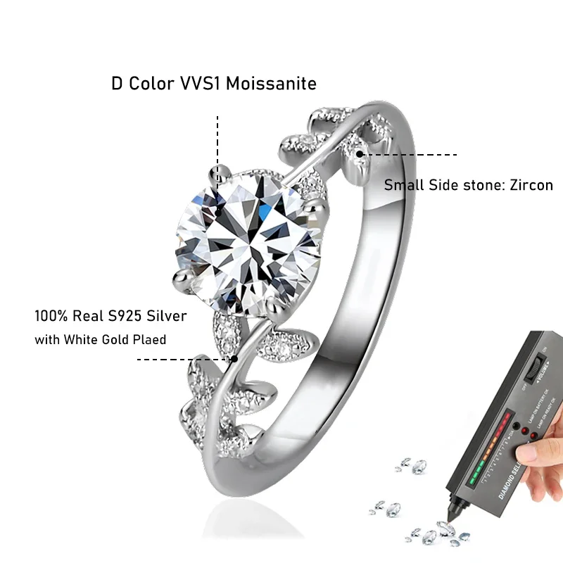 Tezzc 0.5ct 1ct Moissanite Ring Sterling Silver Brilliant Lab Diamond Halo Engagement Rings For Women Promise Gift Fine Jewelry