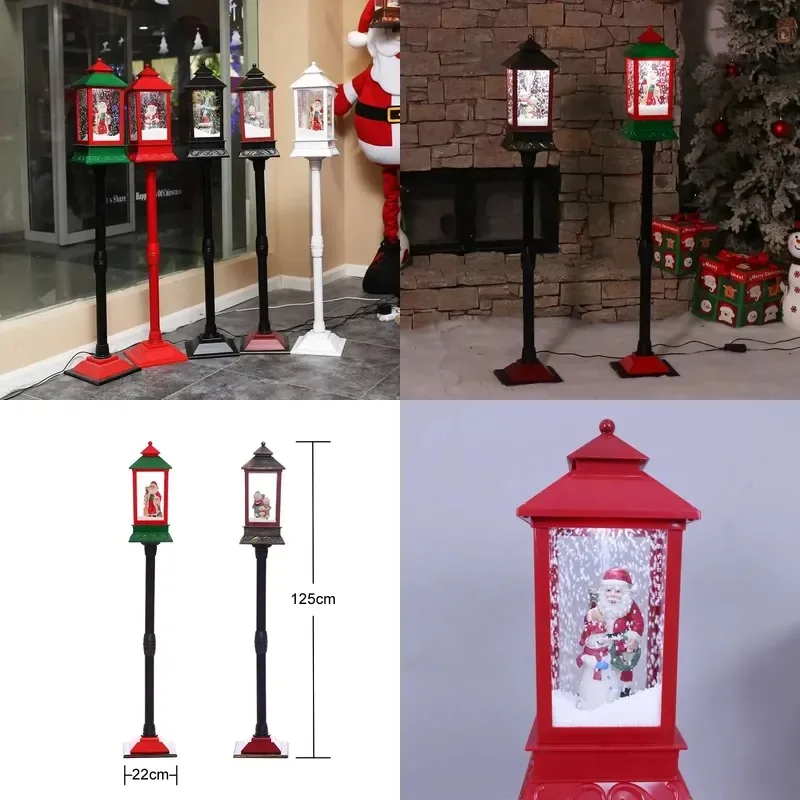 Merry Christmas Snow Pillar Lamp Post Lantern with Music Light Holiday Decoration Craft