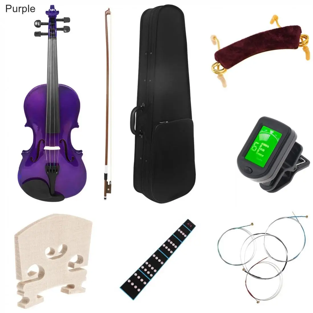 4/4 Full Size Solid Wood Violin Set with Hard Case, Bow, Shoulder Rest Strings and Bridge Accessories, Beginners Violin Kit