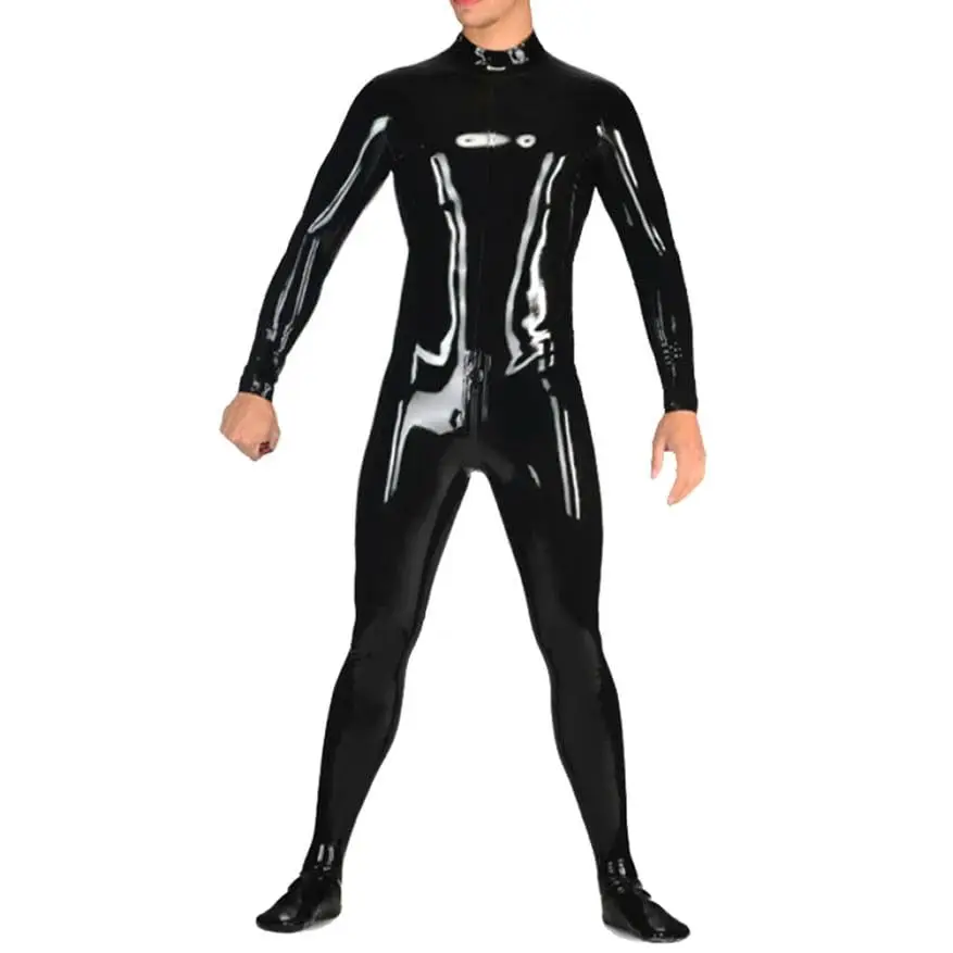 Men Latex Catsuit with Socks Back Zipper Handmade