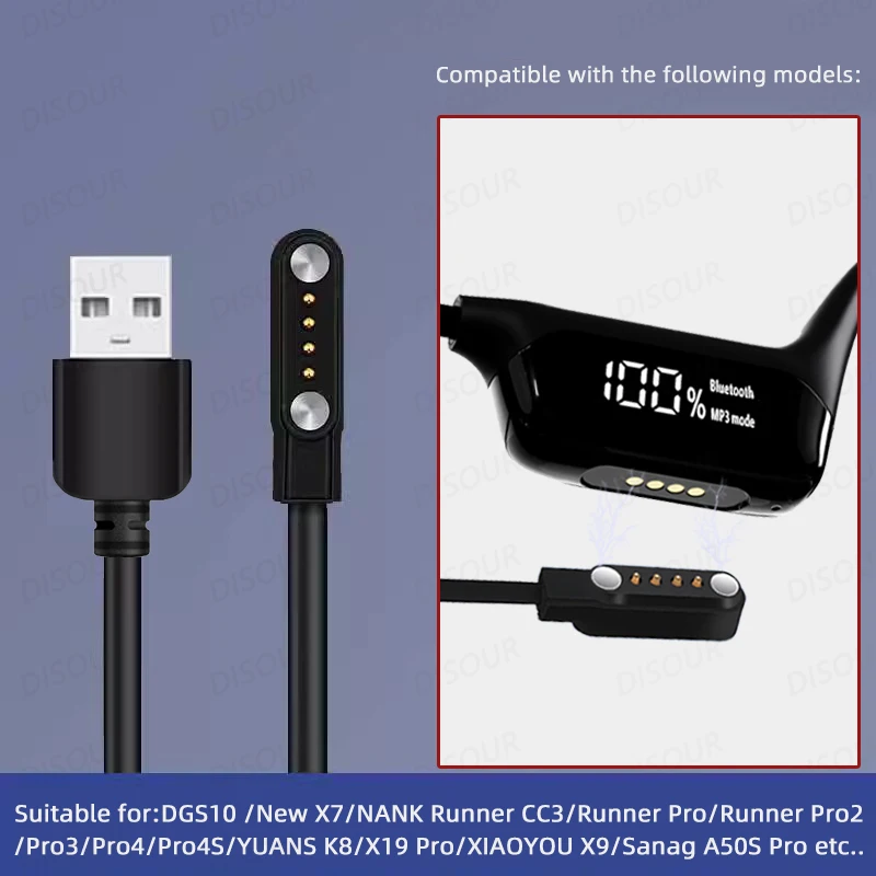VAORLO 4 Pin 60CM Magnetic Charging Cable Suitable For New X7 Headset DGS10 Bone Conduction Bluetooth Sports Wwimming Headphones view 3