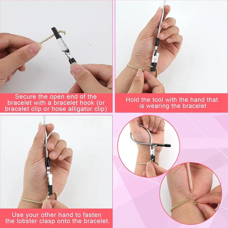 ABVA-3Pcs Bracelet Helper Tools, Wearing Assistance Hook And Clips Quick Wear And Disassembly Fastener Helper Tool