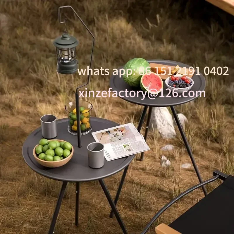 

Customizable Portable Black Outdoor Table with Lamp Stand Foldable Iron Construction Casual Style Small Outdoor Table