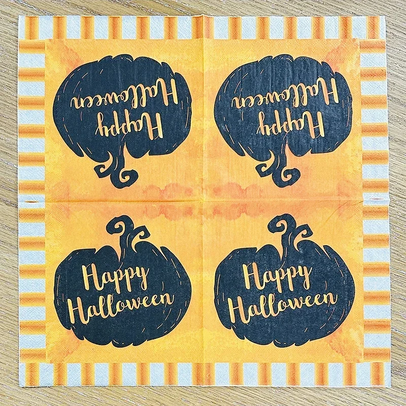 Fragrance Free Tissue Paper Festive Halloween Party Pumpkin Colourful Food Grade Printed Tissue Paper 33 Napkins 20pcs