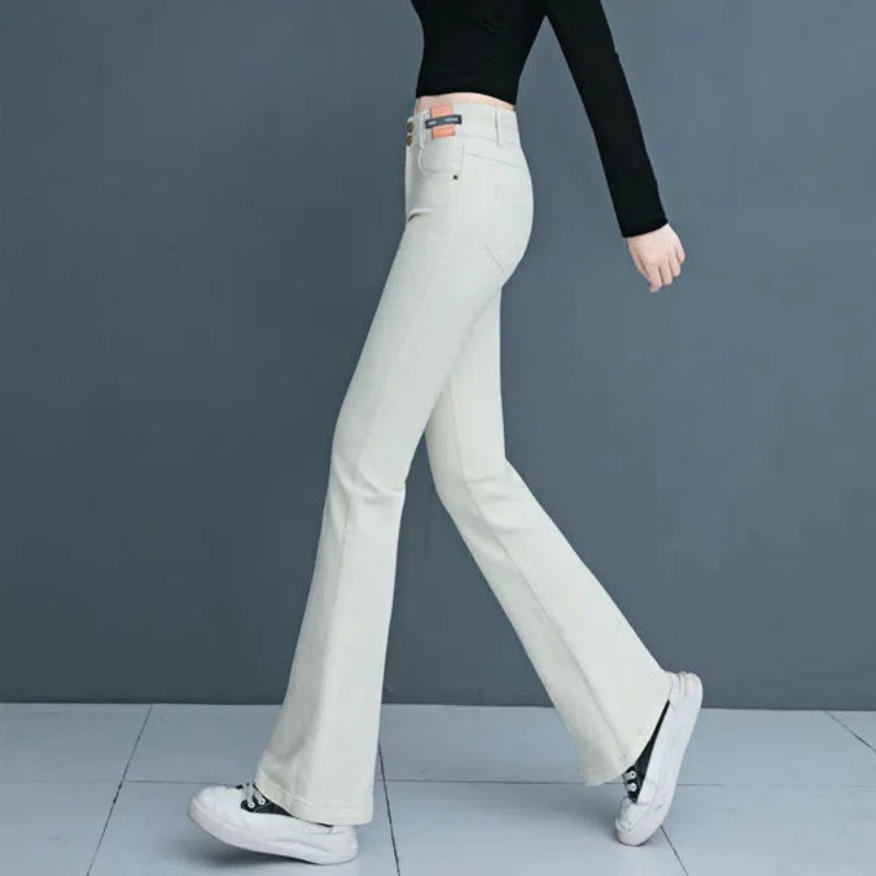 AutumnWinter New Fashion Elastic High Waist Solid Women's Clothing Korean Bell-bottoms All-match Simplicity Pockets Chic Pants