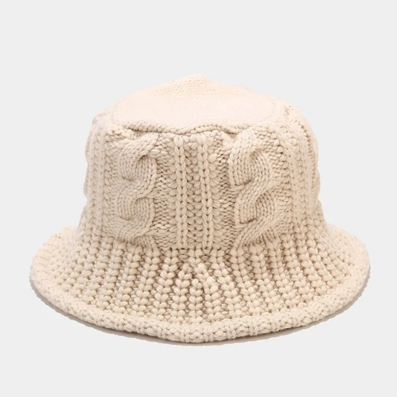 Panama Women\'s Autumn and Winter Warm Water Bucket Bowl Hat Knitted Wool Fisherman Hat Thickened Fashion Outdoor Cap H146