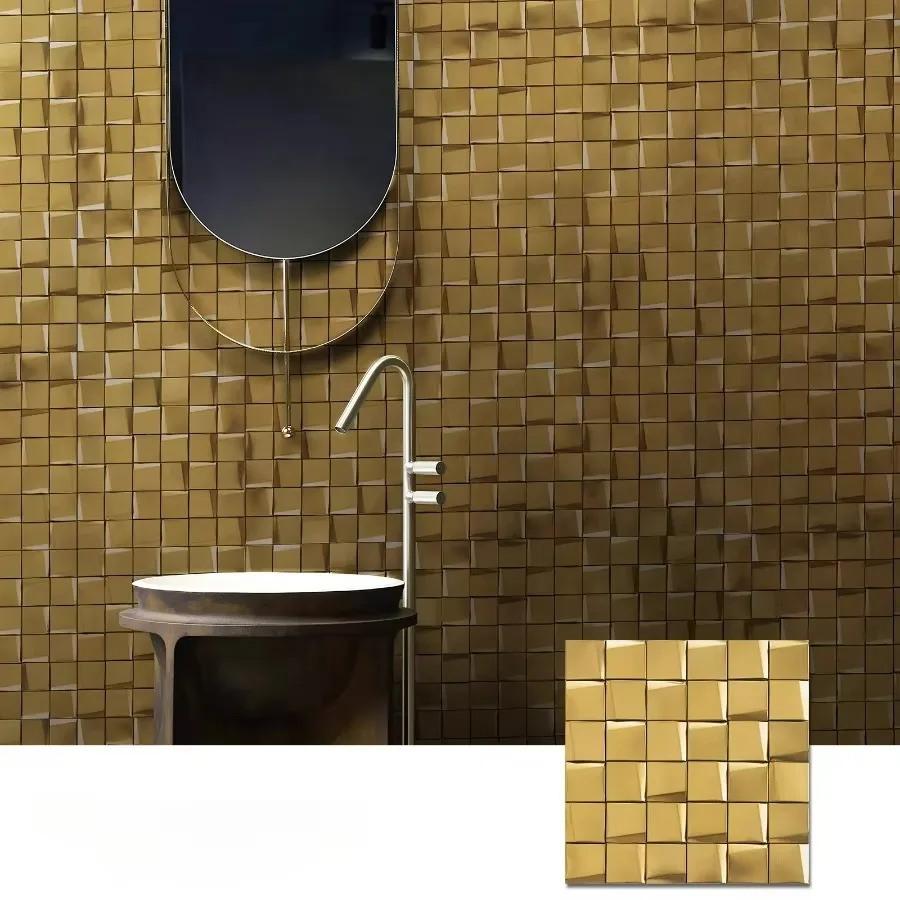 3D Mirror Arched Gold Brushed Metal Mosaic Tille Background Wall Decor European Wall Decoration Home Improvement Wall Stickers
