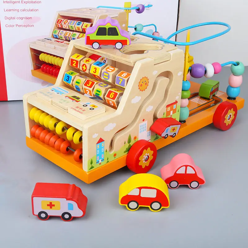 

Funny Wooden Multifunctional Round Bead Educational Matching Car Disassembly and Assembly Baby Early Walker Toys Kids Children
