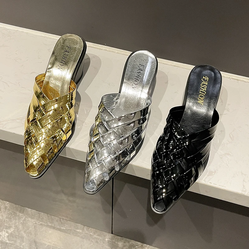 

Summer Women Slippers Pointed Toe Slip on Ladies Shoes Fashion Lightweight Weave Slippers Platform Wedge Sandals Slides Women