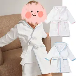 Boys Girls Pajamas White Terry Robe Pijamas Children Clothes Sleepwear Night Robe With Belt Hooded Loungewear Kids Bathrobe