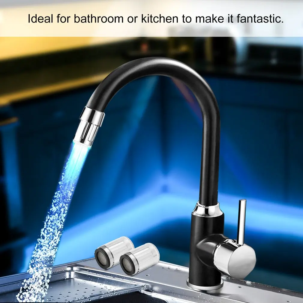 New LED Water Faucet Kitchen Bathroom Tap Faucet Nozzle Head Change Temperature Sensor 7 Color Light Faucet Kitchen Accessories