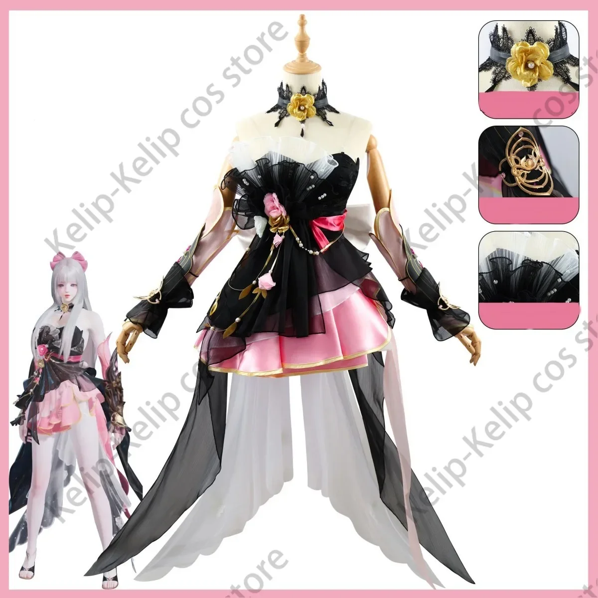 

Game Naraka: Bladepoint Hu Tao Kurumi Exorcist Emperor Ji Cosplay Costume Black Pink Dress Lolita Woman Sexy Lovely Party Suit