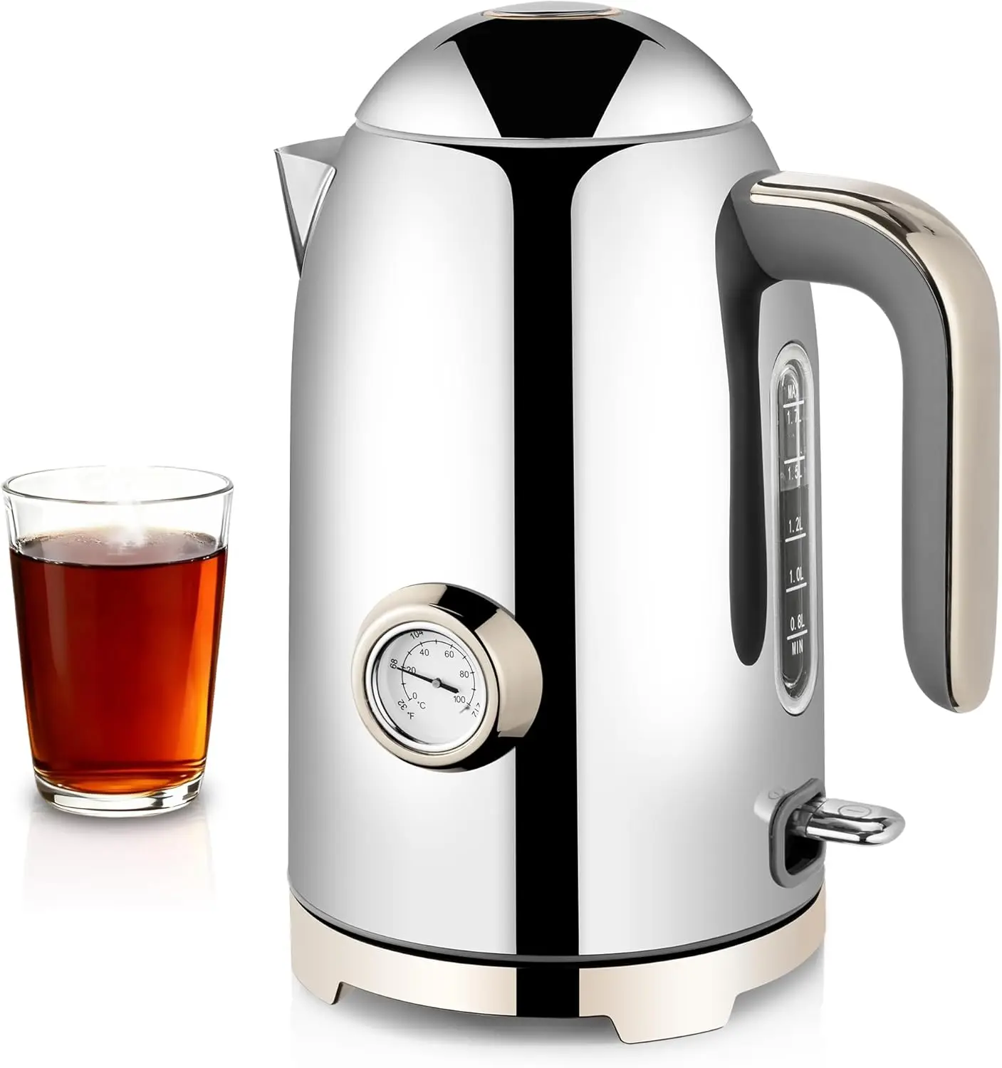 

Electric Kettle - 57oz Hot Tea Water Boiler with Thermometer, 1500W Fast Heating Stainless Steel Pot, Cordless LED Indicator