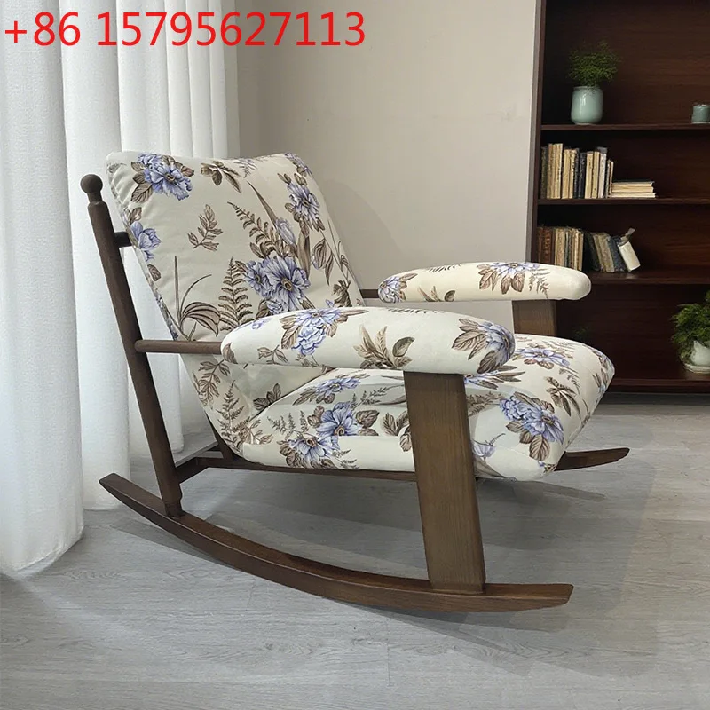 

Ash wood rocking chair antique living room balcony single chair retro adult recliner leisure lazy sofa chair