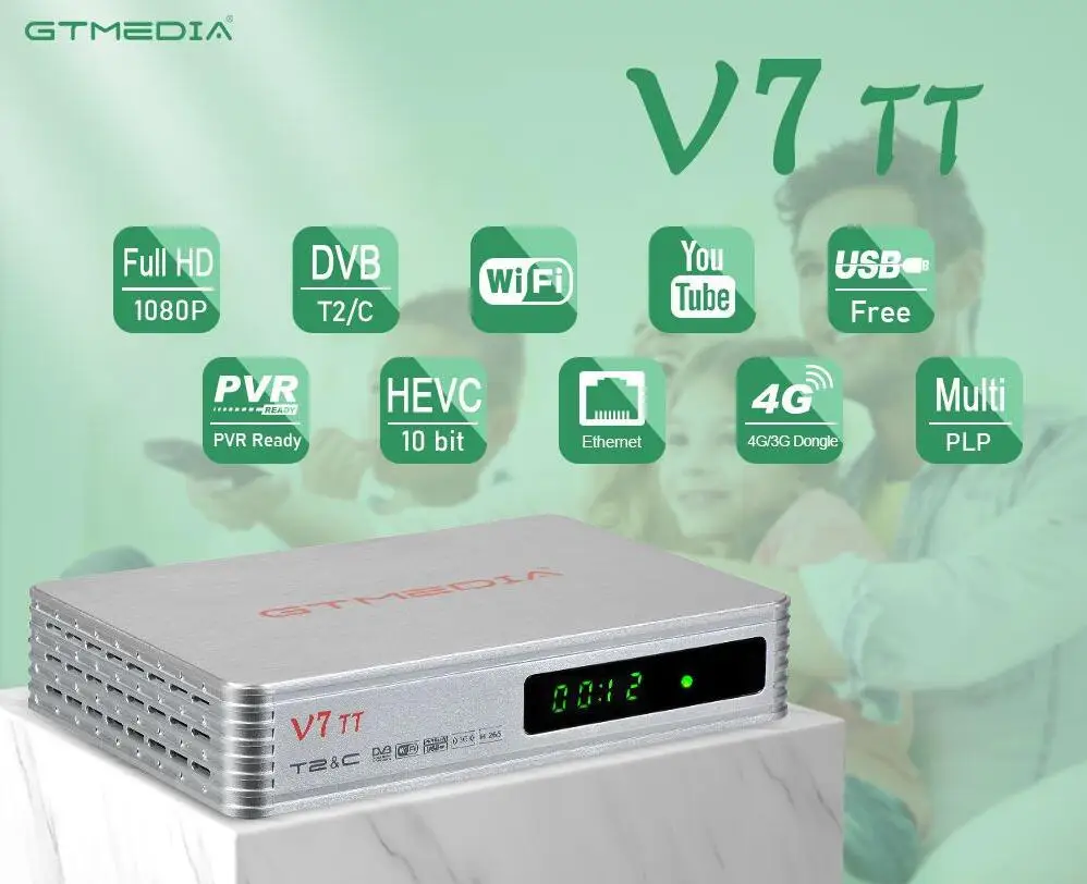 GTMEDIA New V7 TT DVB-C DVB-T2 Terrestrial TV Receiver From TT PRO Support H.265 HEVC 10Bit Tuner TDT Set Top Box DVB T2