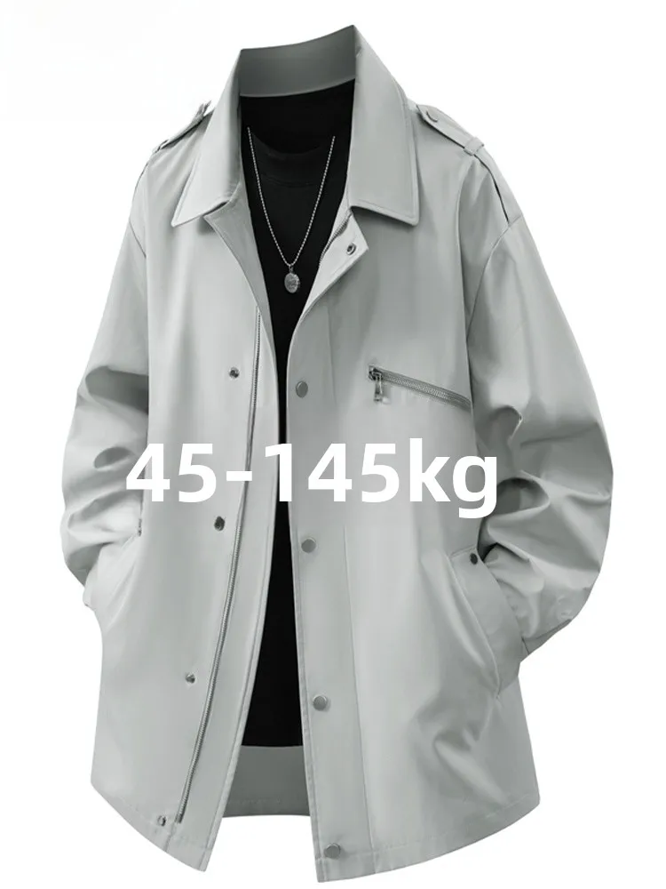 

Mochao Trendy Large Size Lapel Jaet Men's Spring Autumn Loose Versatile Casual Faion Mid-Length Coat Outerwear