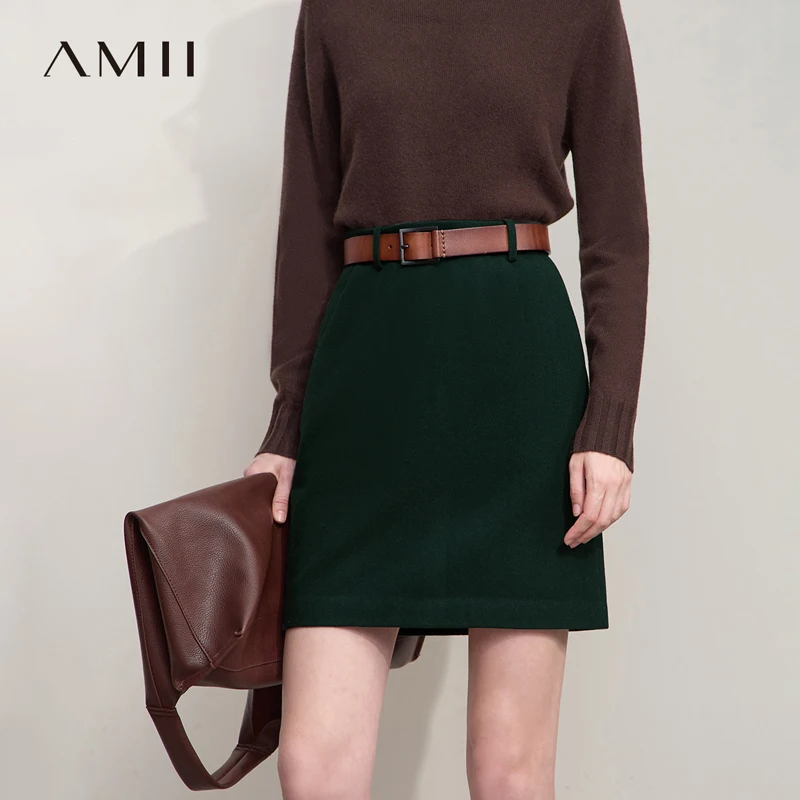 

Мини-юбка AMII, новинка зимы 2024, элегантная универсальная женская юбка, однотонная прямая короткая юбка в стиле минимализм 12523131
