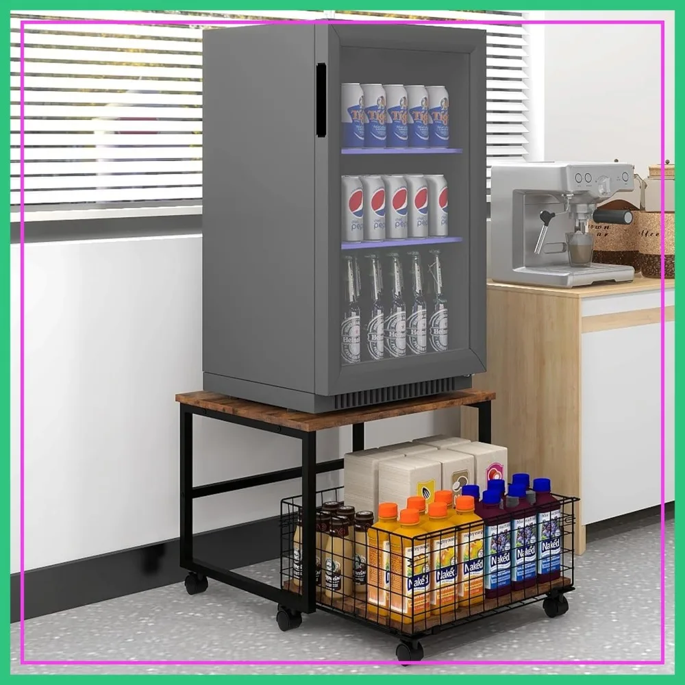 

19.7" x 19.7" Mini Fridge Stand with Pull-Out Basket, Lockable Wheels, Heavy Duty Rolling Cart for Dorm, Bedroom, Apartment