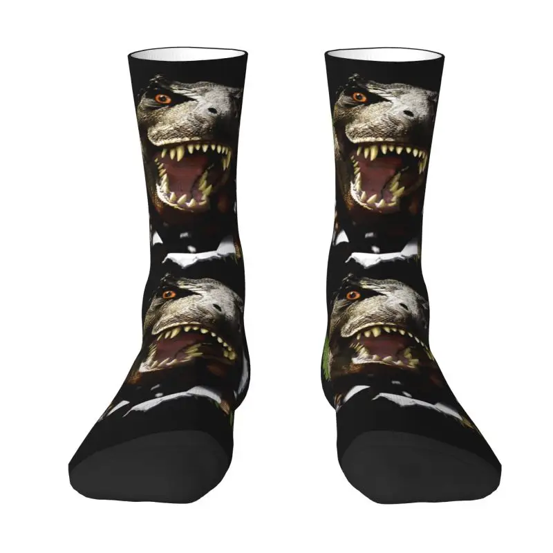 

Custom Dinosaur World Jurassic Park Dress Socks Men's Women's Warm Funny Novelty Crew Socks