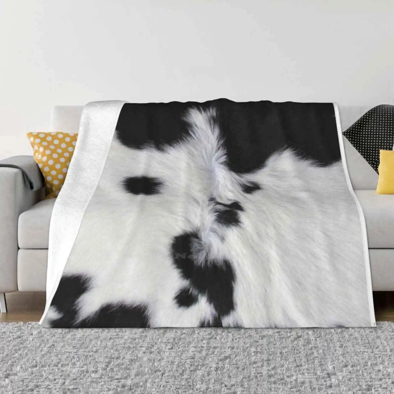 Cowhide Patch Fashion Soft Warm Throw Blanket Black White Cowhide Steers Bulls Rodeo Ranchers Farmers Herds Calves Livestock