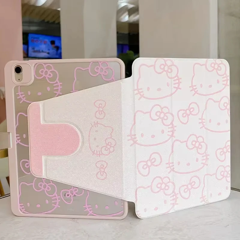 Olá kitty ipad caso para ipad 7/8/9th 10th geração 10.9 ar 3 4 5 mini 6 bonito sanrio acrílico com caneta slot capa dos desenhos animados