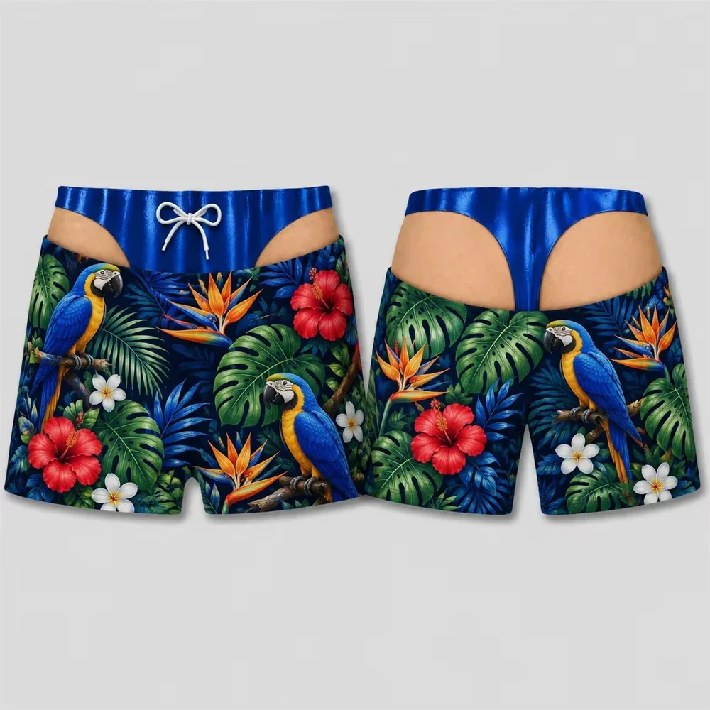 Herren-Badehose mit ausgefallenem Schnitt, 3D-Druck, tropischer Sonnenuntergang, Ozean-Tiermuster, elastischer Kordelzug, Sommer-Strandparty-Shorts – Detail 5