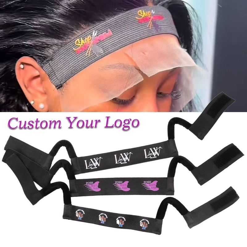 Custom Logo Lace Band With Ear Hanger For Wig Install 5PC 10PC Black Wig Bands To Melt Lace Edge Band With Cut-Outs Ear Not Hurt