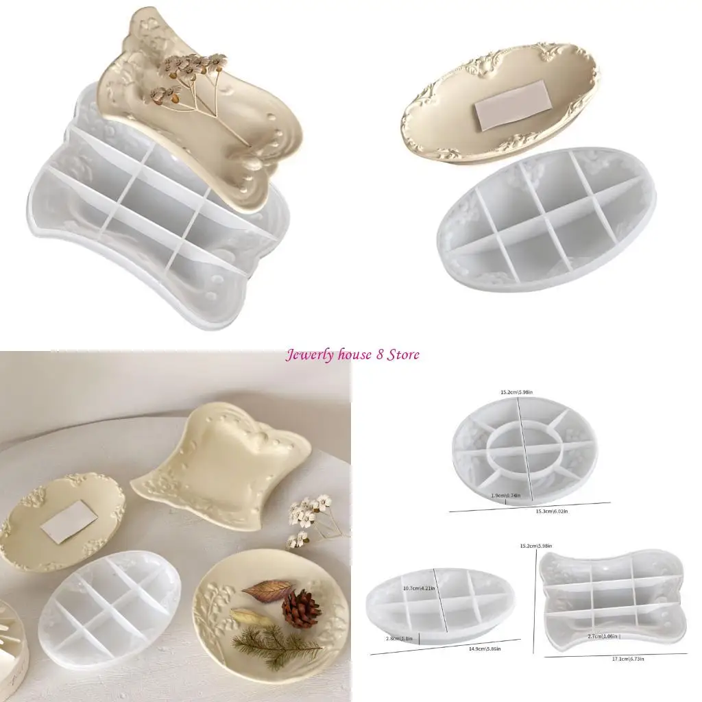 

Reusable Silicone Mold For Oval/Round/Square Shaped Decorative Trays Embossed Jewelry Display Plate Mould
